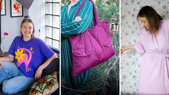 Illustraator Laura armastab värve! Seda on näha ka tema enda disainitud T-särgil, tepitud mantlist õmmeldud kotil kui ka lavendlilillast voodilinast tehtud hommikumantlil!